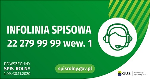 Infolinia spisowa 22 279 99 99 wew. 1. Powszechny Spis Rolny 1.09–30.11.2020, spisrolny.gov.pl